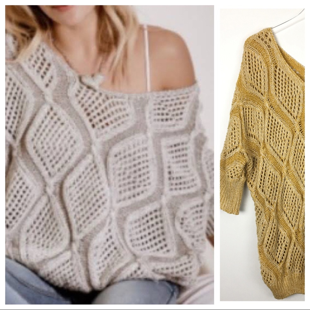 Yellow Marigold Knit Boho Crochet Shoulder Sweater